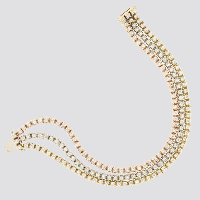 Tennisarmbånd 3 rækker 14kt ca.5,00ct w-si/i