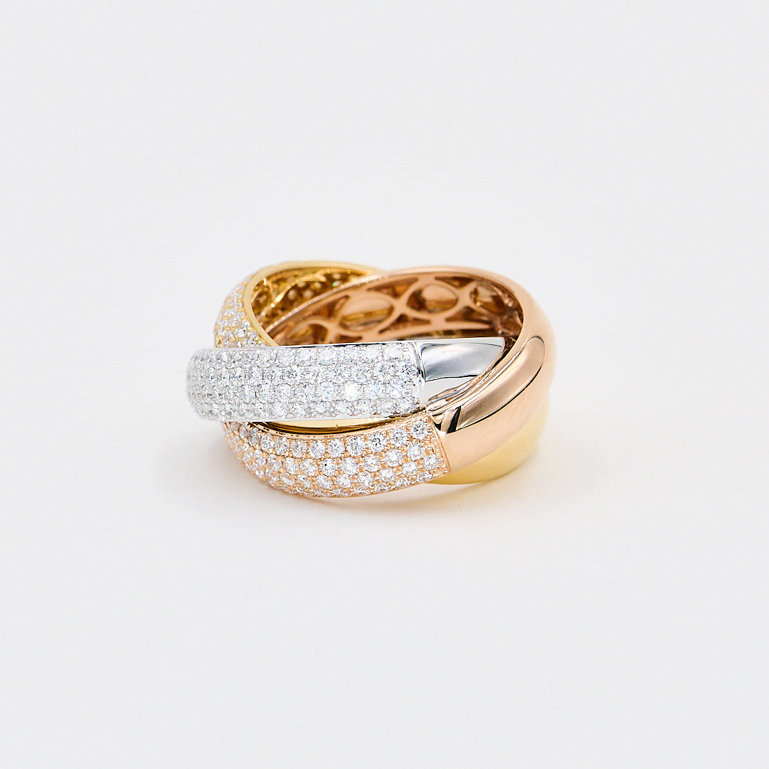 3-i-én Ring i 18 kt. Guld med Pavé - 2,73 ct. G-VS