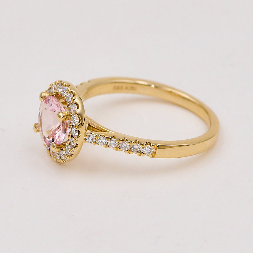14kt guld rosetring 0.36ct TW-SI, 1.04ct Morganit