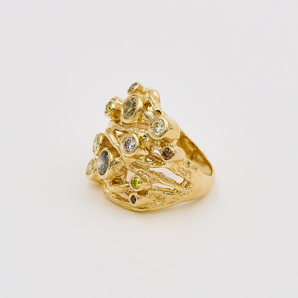 Ring 14kt 1,93ct farvede diamanter