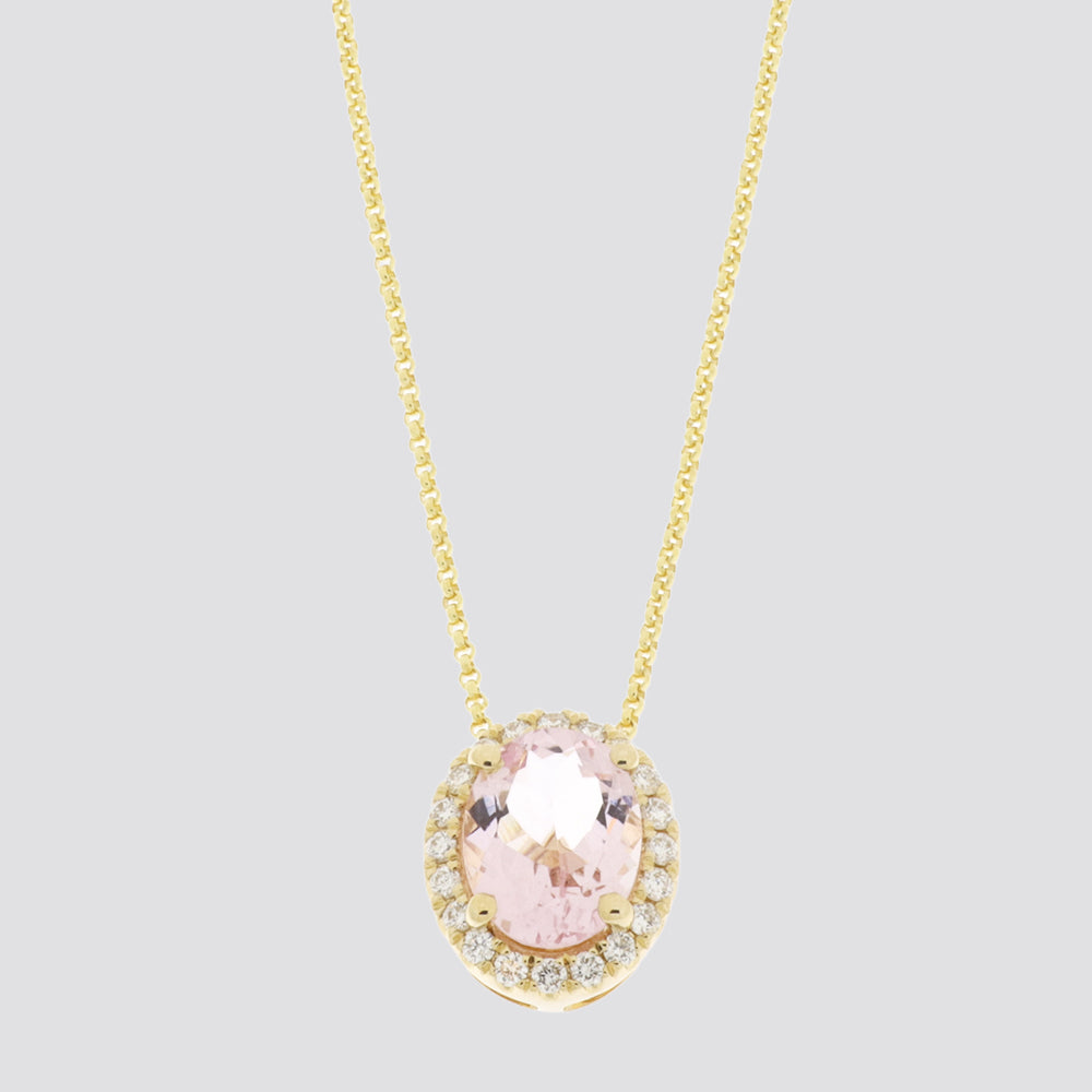Guld collier med diamanter og morganite