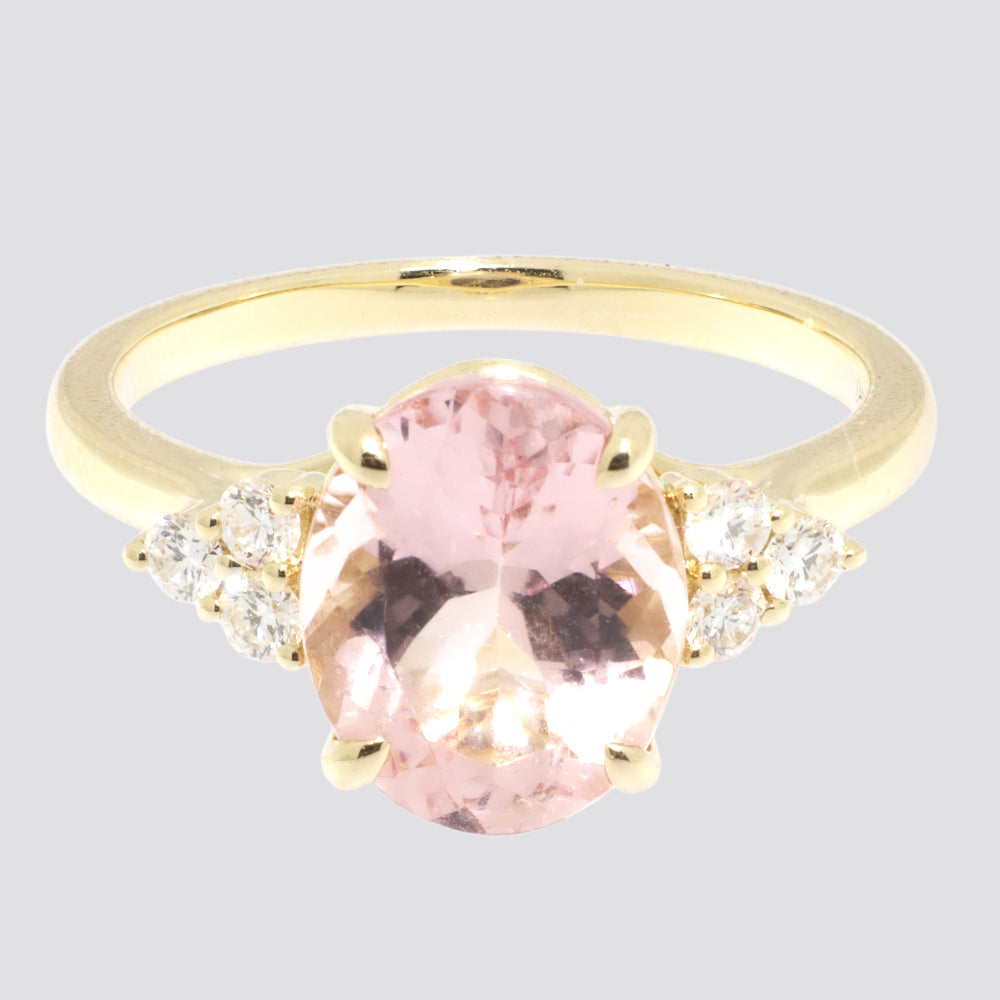 Ring 14kt 0,24ct tw-si + 3,17ct morganit