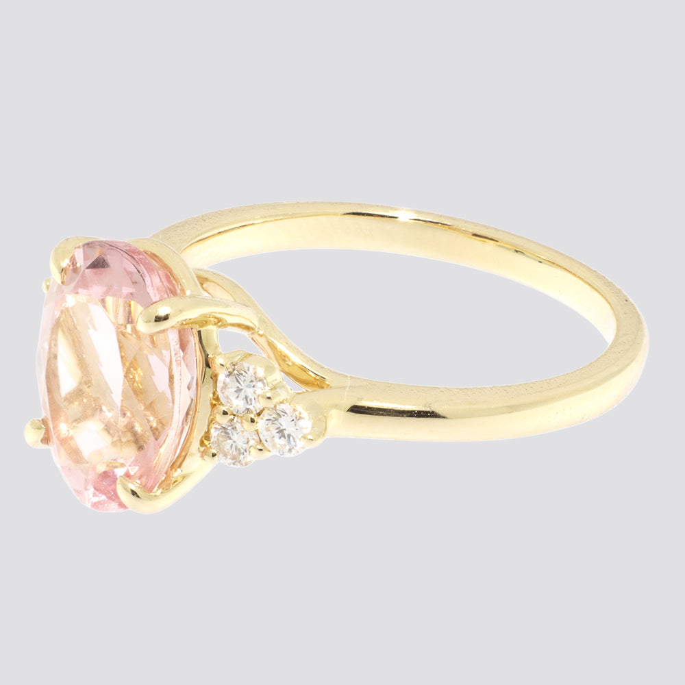 Ring 14kt 0,24ct tw-si + 3,17ct morganit