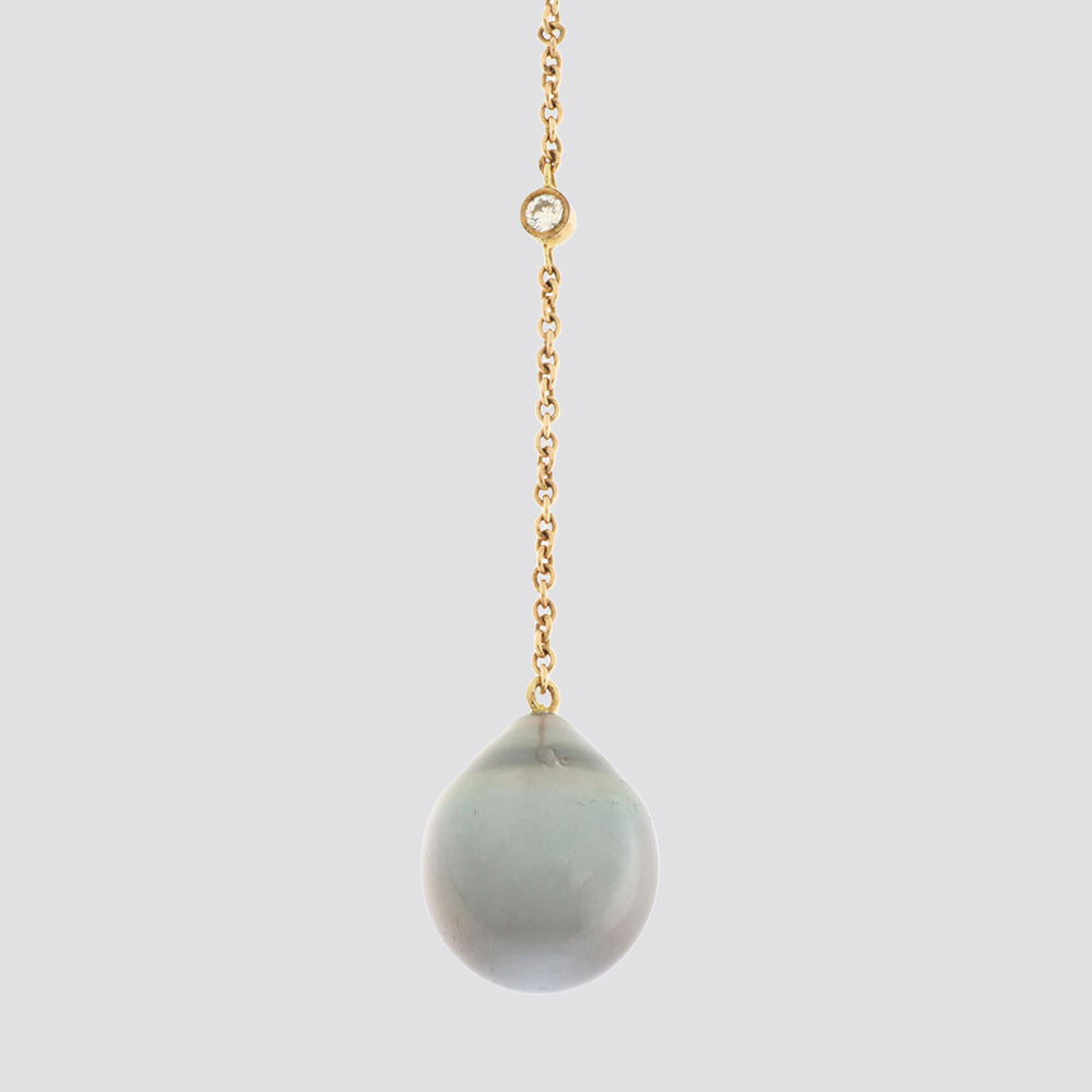 Vedhæng til ørering 14kt med perle og diamant
