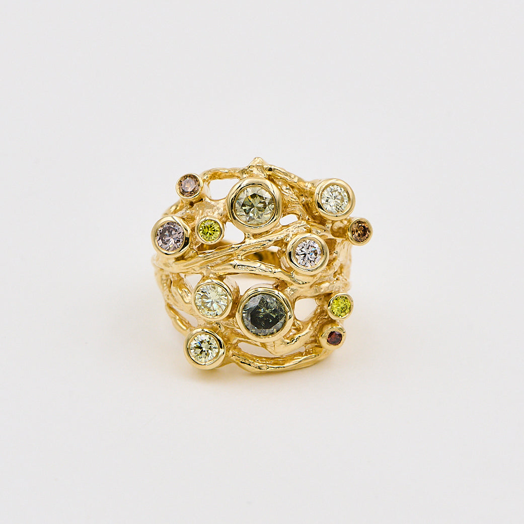 Ring 14kt 1,93ct farvede diamanter